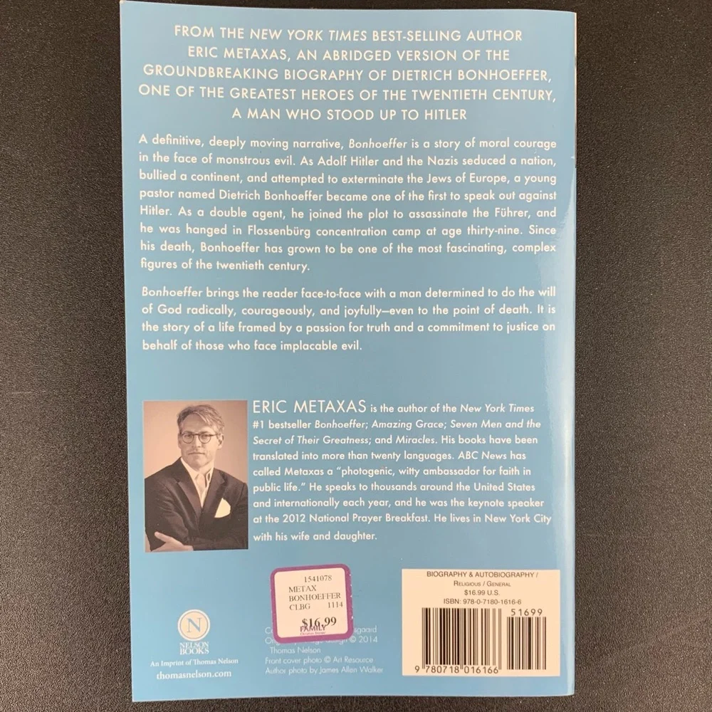 Bonhoeffer: Pastor, Martyr, Prophet, Spy. Abridged. by Eric Metaxas. 2014.